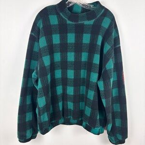 Vintage Woolrich green & black check fleece pull-over with high neck-Men’s XL